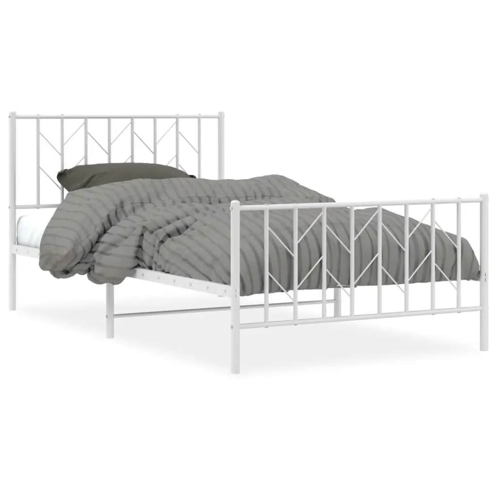 Metal Bed Frame with Headboard and FootboardÂ White 107x203 cm 374500