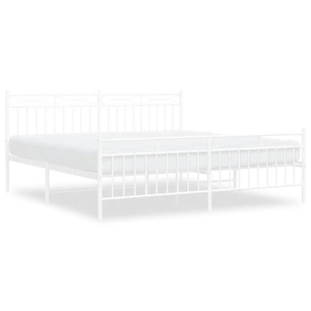 Metal Bed Frame with Headboard and FootboardÂ White 183x203 cm King Size 373762