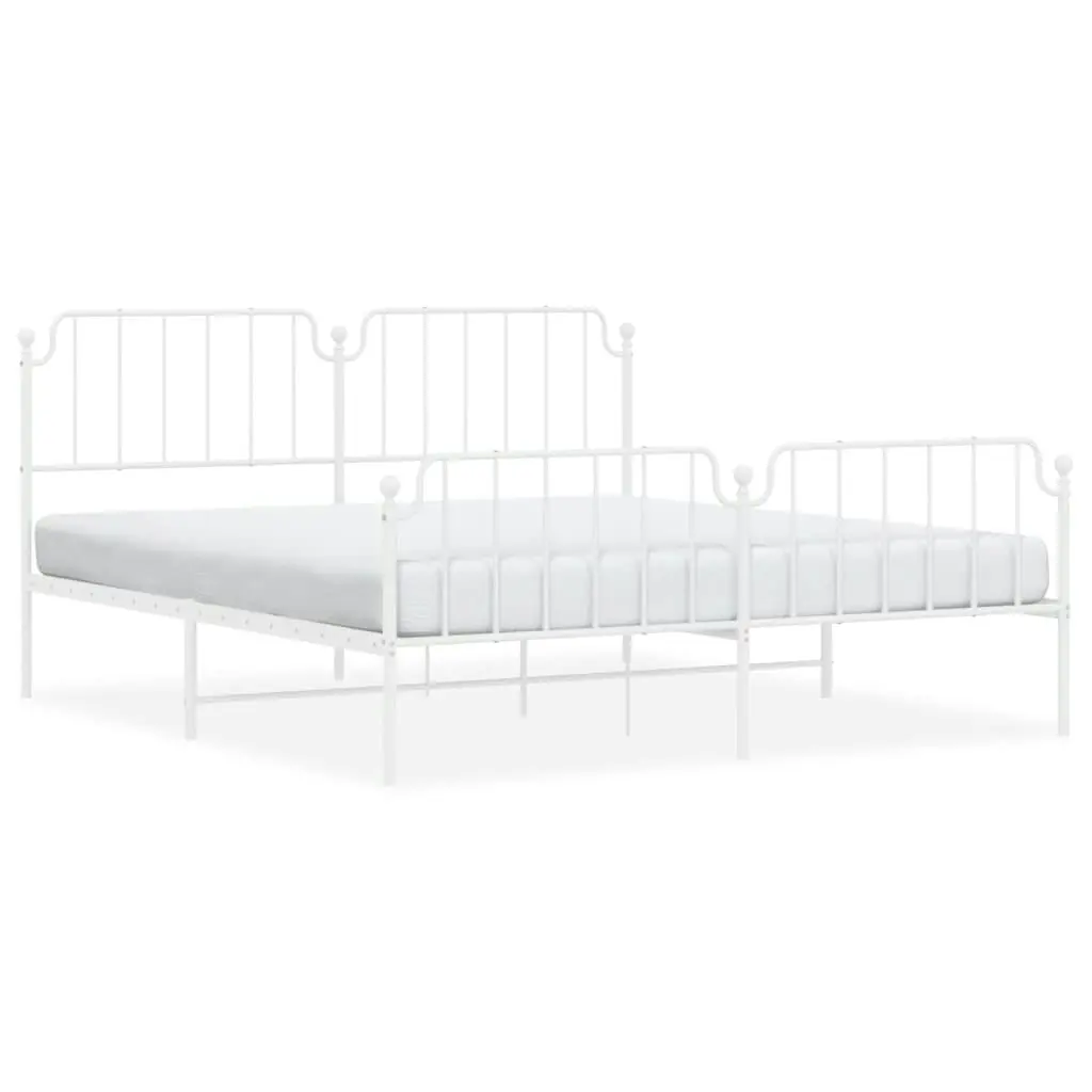 Metal Bed Frame without Mattress with Footboard??White 183x203 cm King 373958