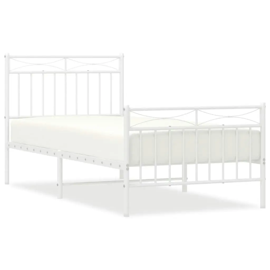 Metal Bed Frame with Headboard and FootboardÂ White 92x187 cm Single Size 373750