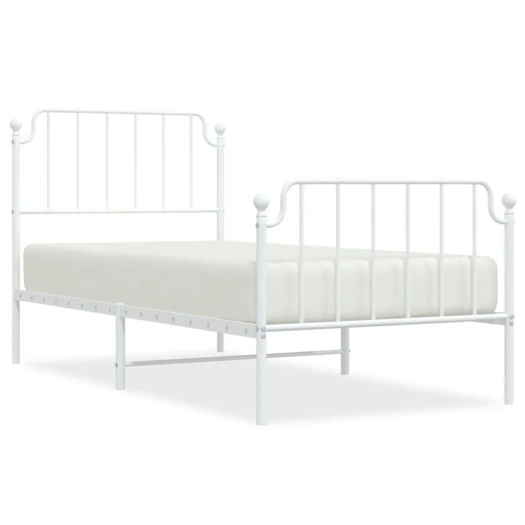 Metal Bed Frame without Mattress with Footboard??White 90x190 cm 373946