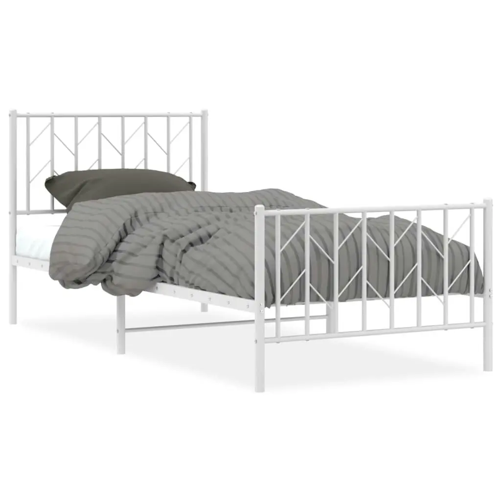 Metal Bed Frame with Headboard and FootboardÂ White 90x190 cm 374496