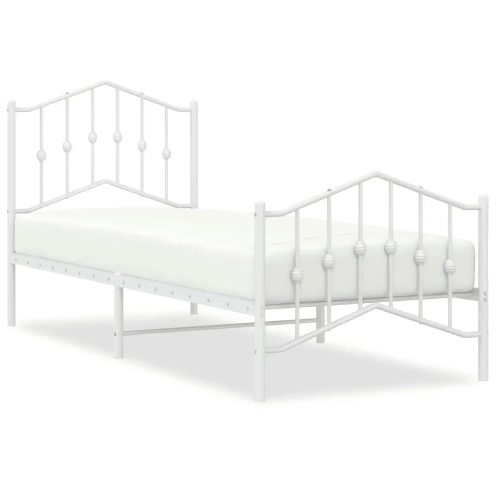 Metal Bed Frame with Headboard and FootboardÂ White 92x187 cm Single Size 373848