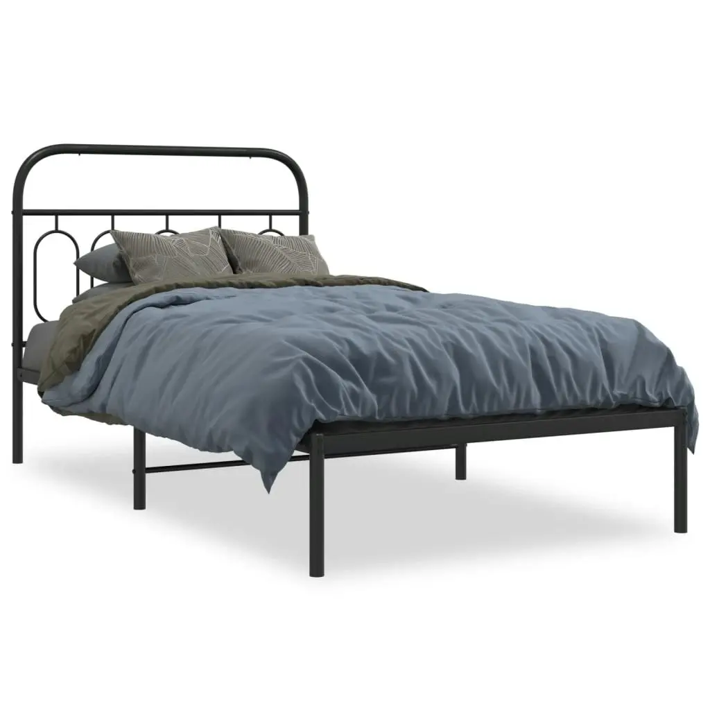 Metal Bed Frame with Headboard Black 106x203 cm King Single Size 377113