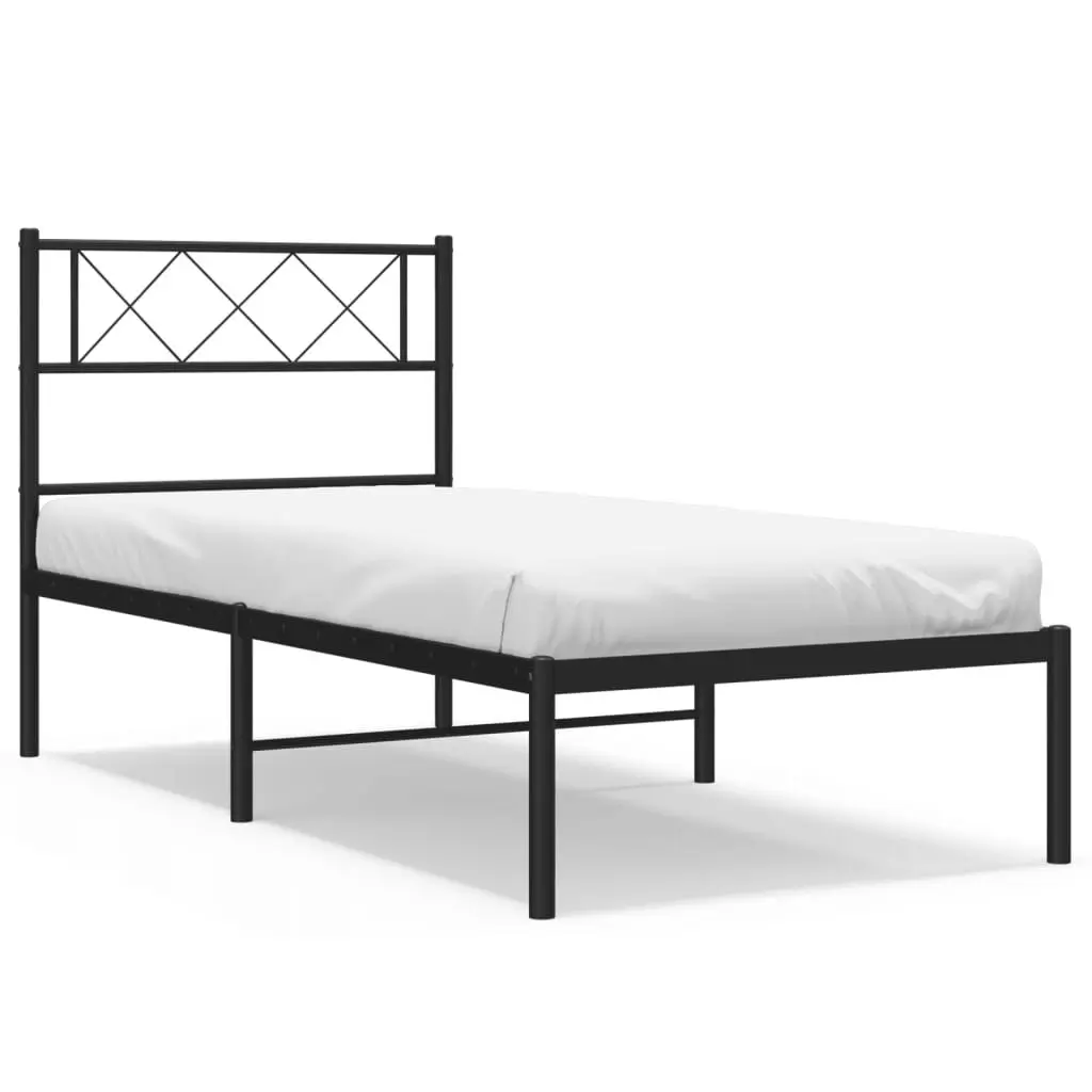 Metal Bed Frame with Headboard Black 107x203 cm 372273