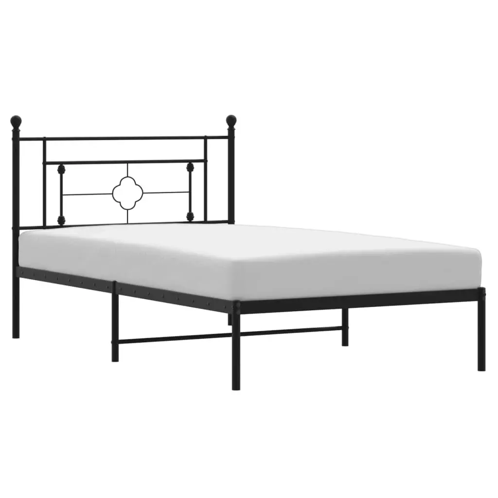 Metal Bed Frame with Headboard Black 107x203 cm 374335