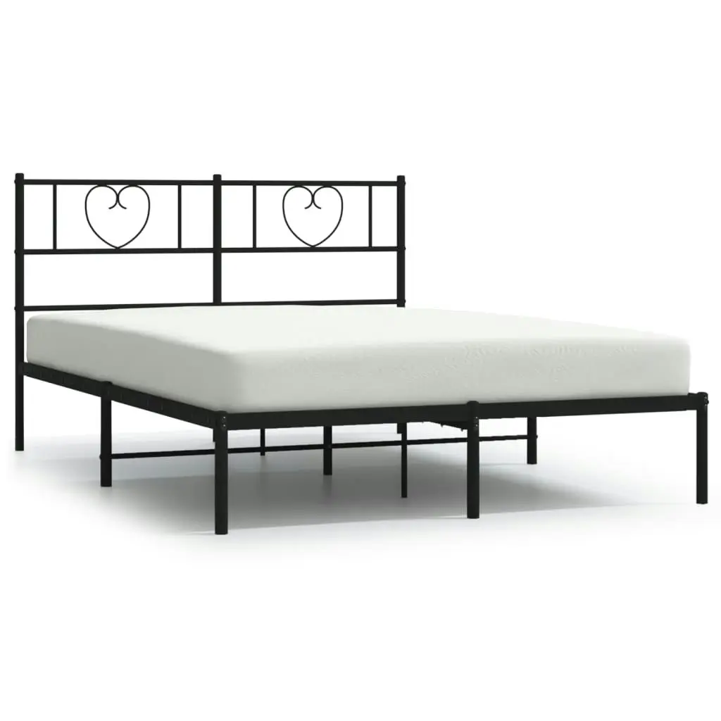 Metal Bed Frame with Headboard Black 135x190 cm 355462