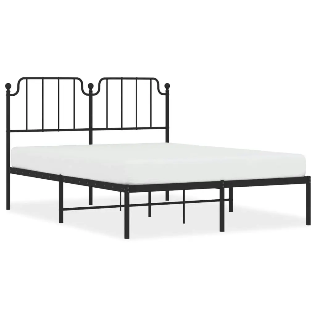 Metal Bed Frame with Headboard Black 135x190 cm 373886