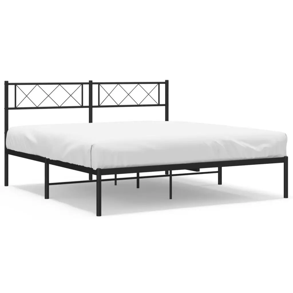 Metal Bed Frame with Headboard Black 135x190 cm 372276