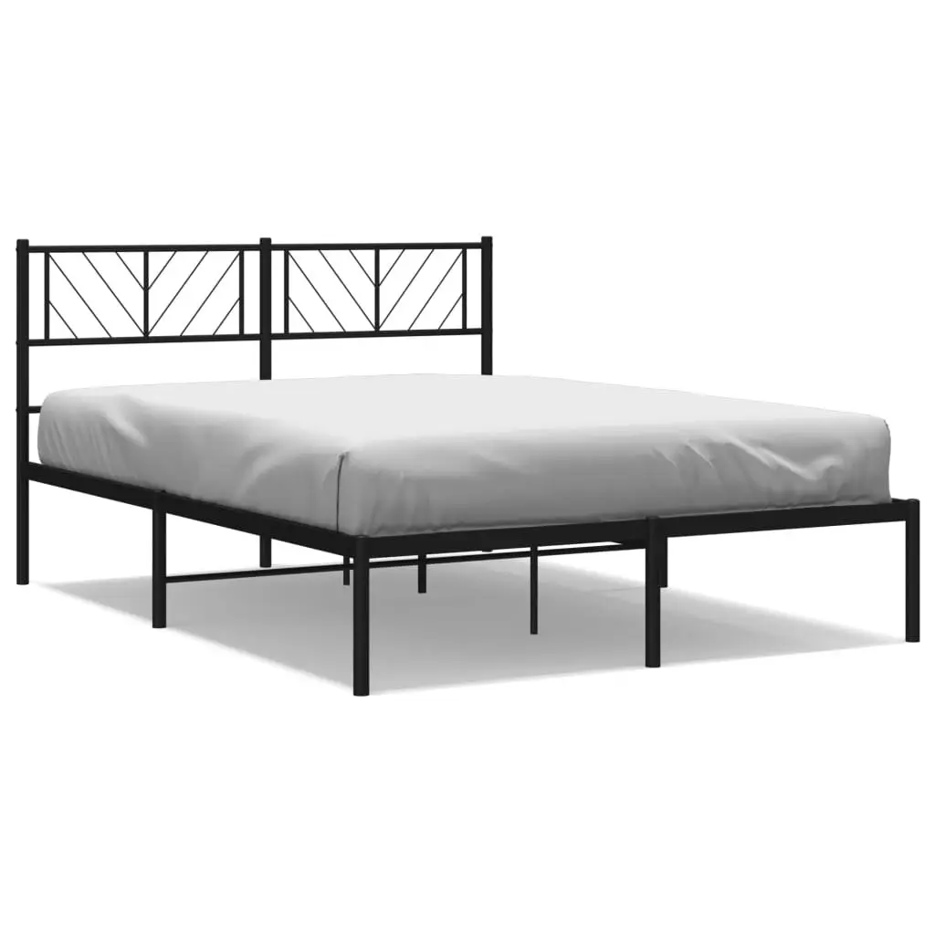 Metal Bed Frame with Headboard Black 135x190 cm 372178