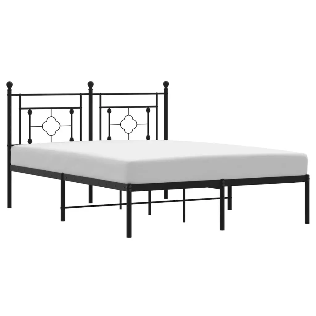 Metal Bed Frame with Headboard Black 135x190 cm 374338