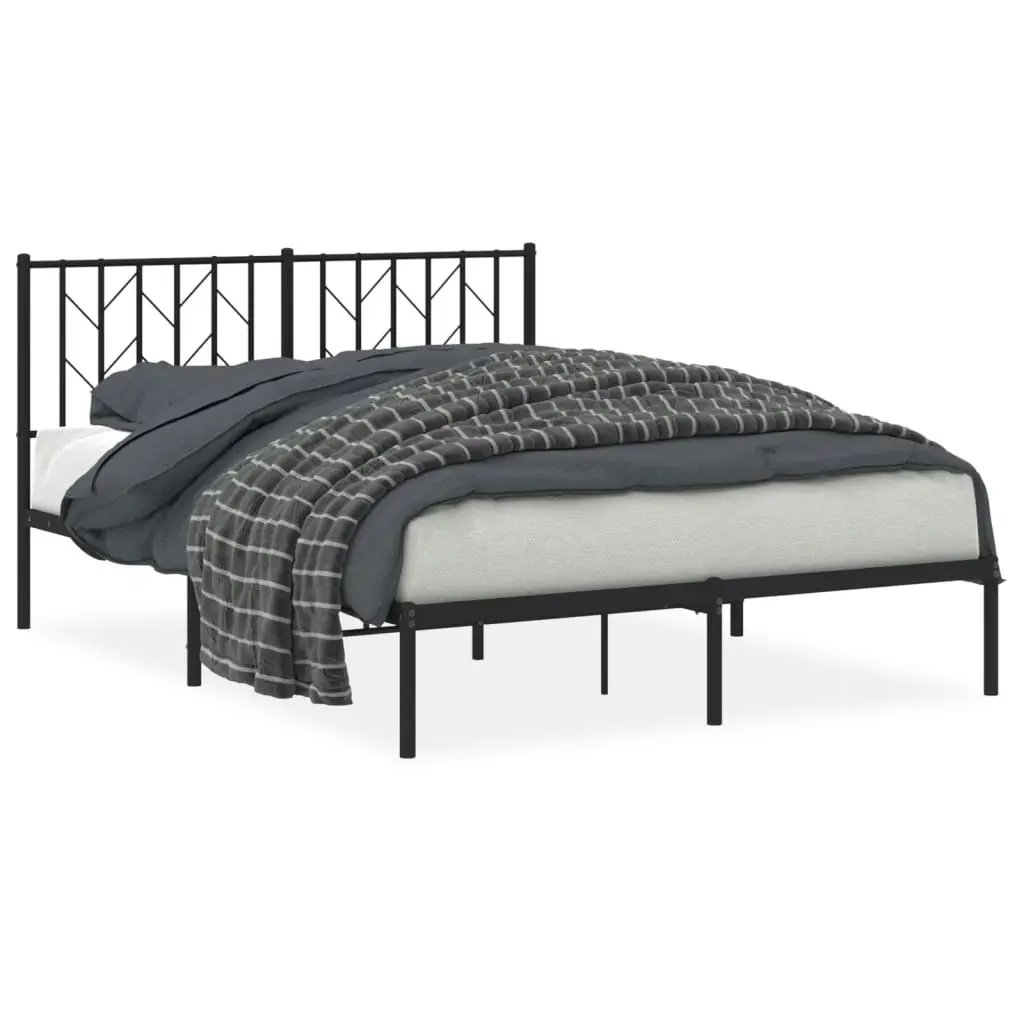 Metal Bed Frame with Headboard Black 135x190 cm 374436