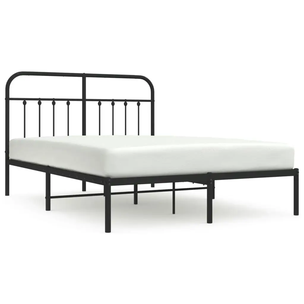 Metal Bed Frame with Headboard Black 137x187 cm Double Size 352577