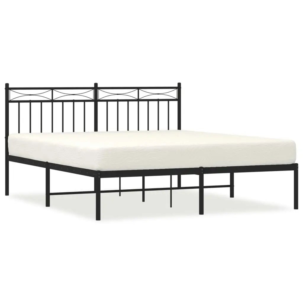 Metal Bed Frame with Headboard Black 150x200 cm 373693