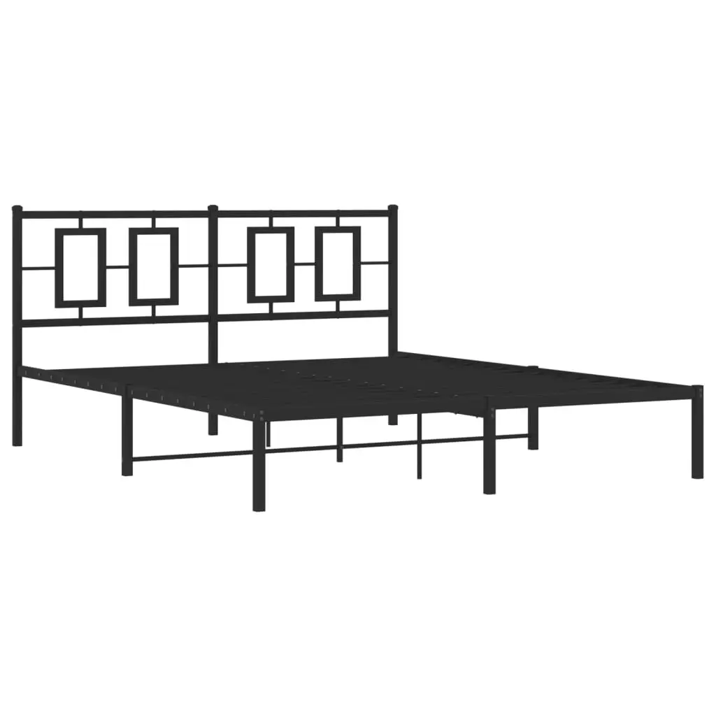 Metal Bed Frame with Headboard Black 150x200 cm 374243