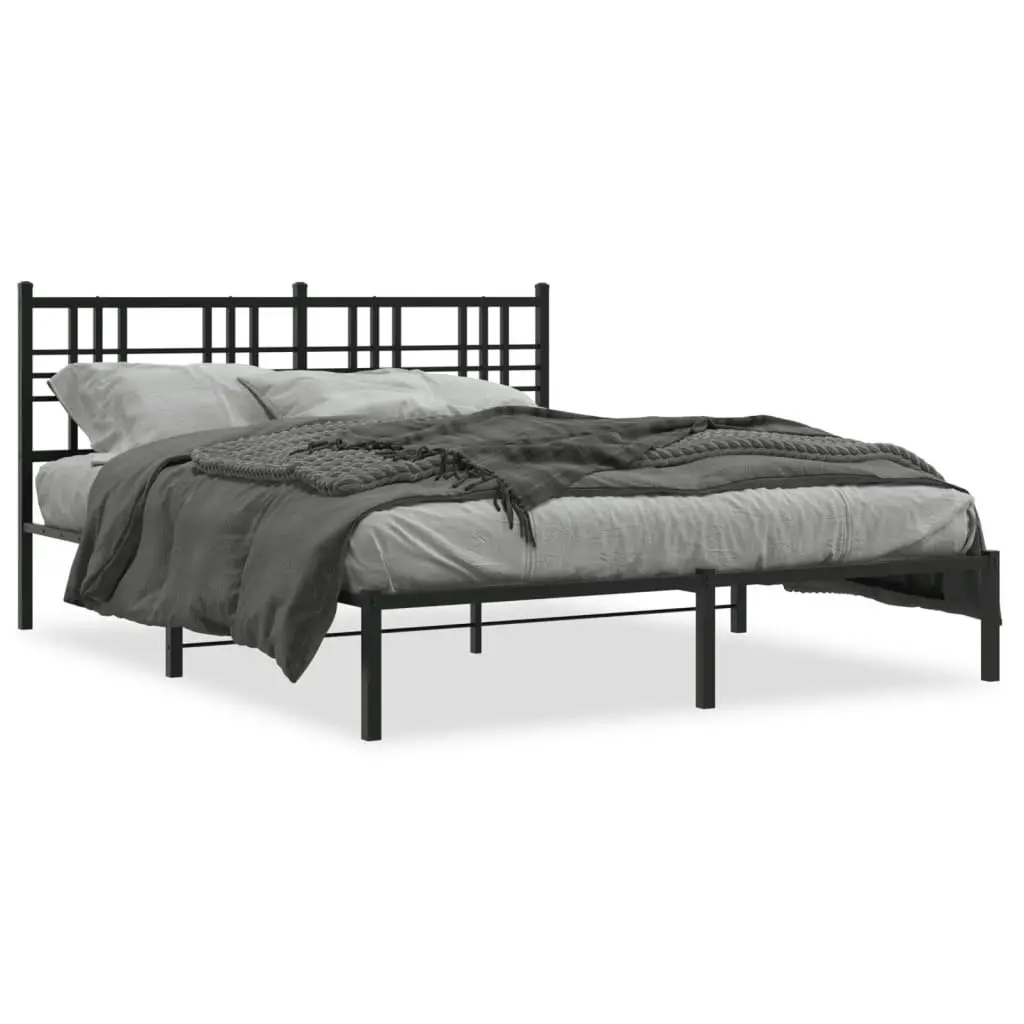 Metal Bed Frame with Headboard Black 150x200 cm 376326