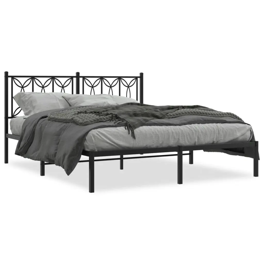 Metal Bed Frame with Headboard Black 150x200 cm 376130