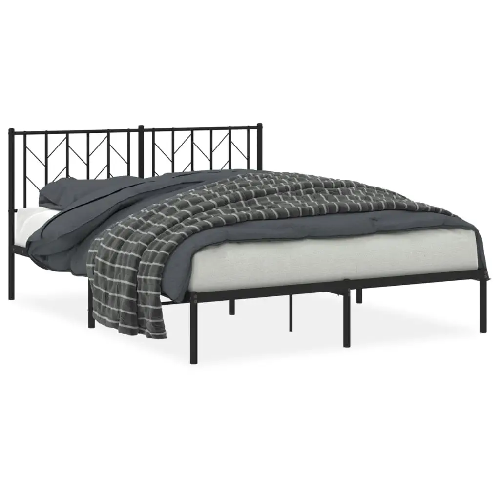 Metal Bed Frame with Headboard Black 150x200 cm 374439