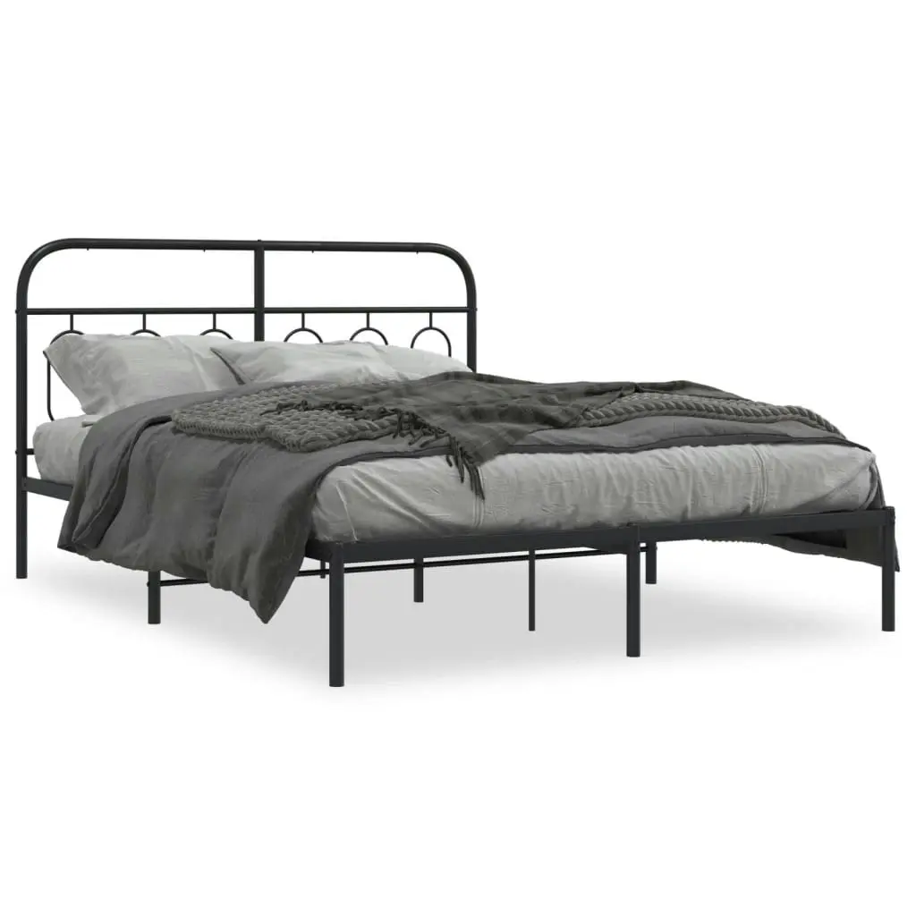 Metal Bed Frame with Headboard Black 150x200 cm 377119