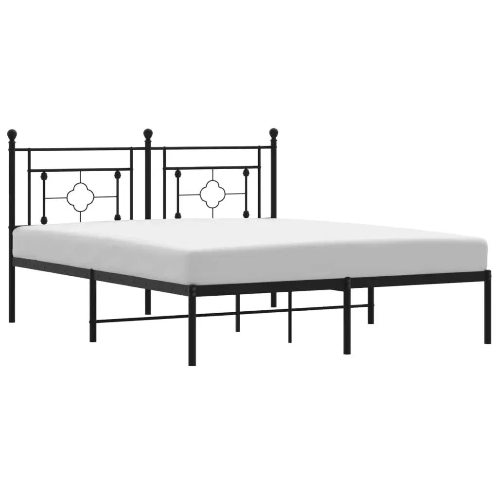 Metal Bed Frame with Headboard Black 150x200 cm 374341