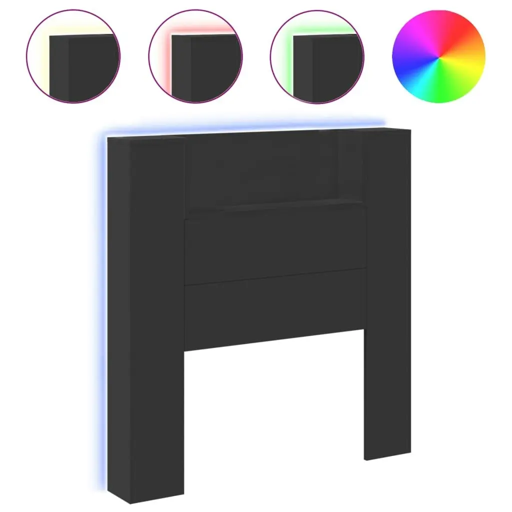 Headboard Cabinet with LED Black 100x16.5x103.5 cm 839232