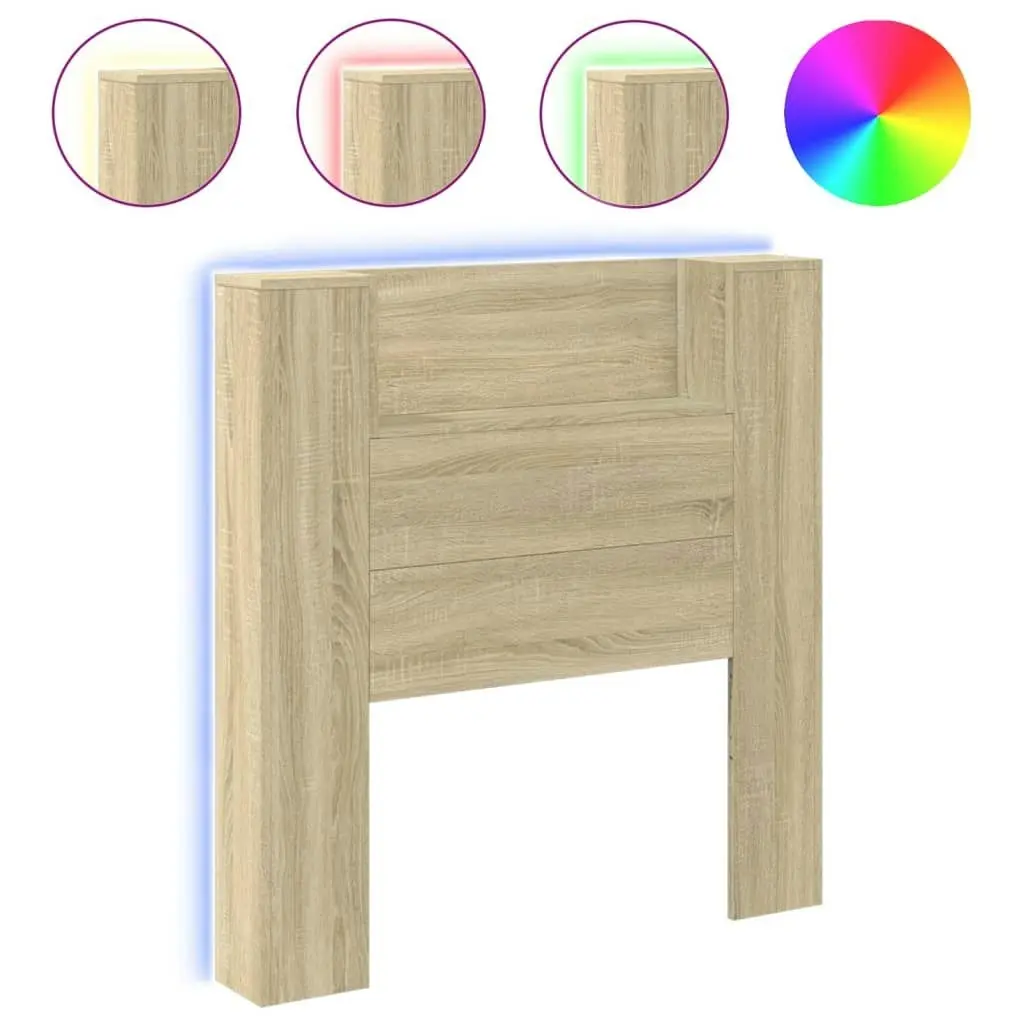 Headboard Cabinet with LED Sonoma Oak 100x16.5x103.5 cm 839233