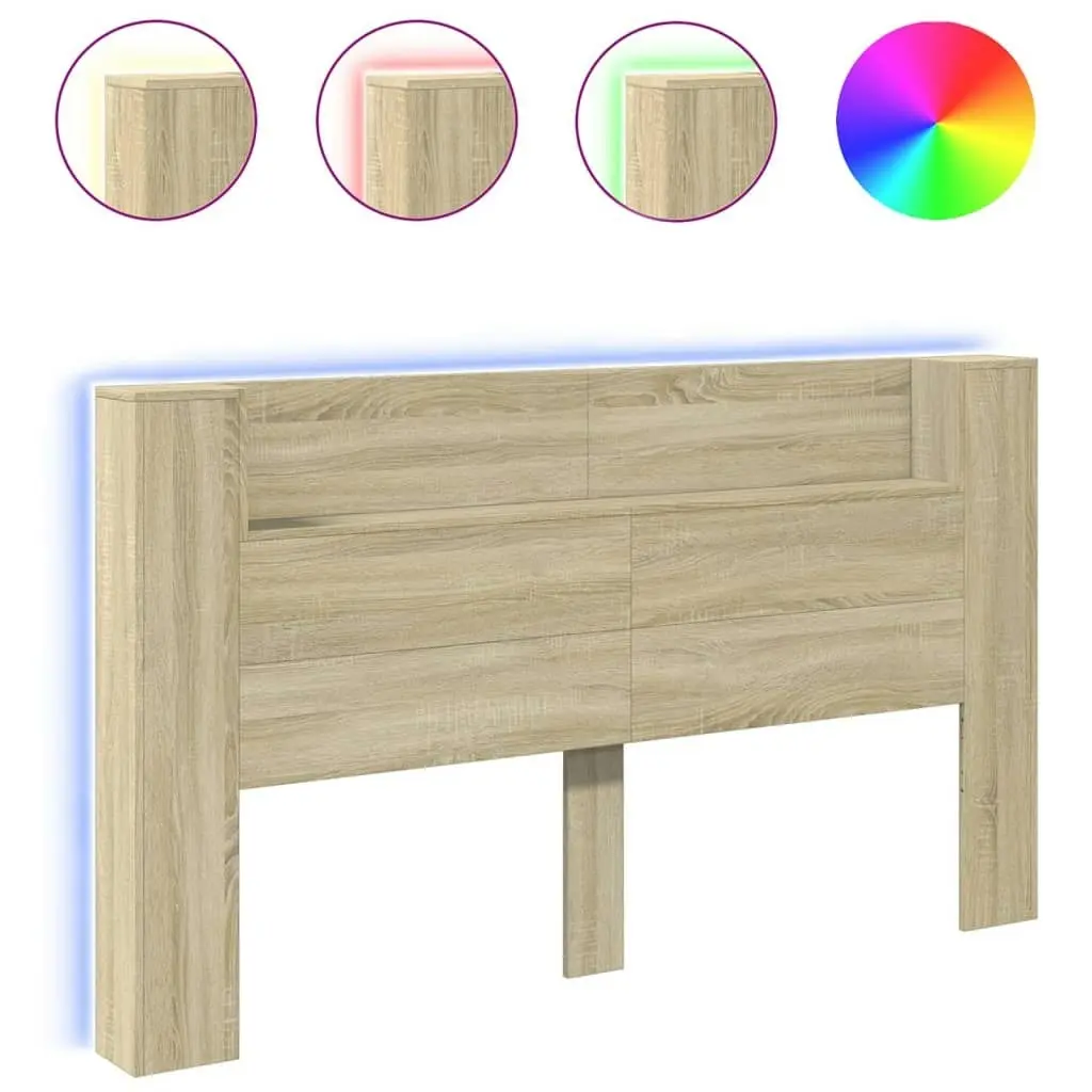 Headboard Cabinet with LED Sonoma Oak 180x16.5x103.5 cm 839261