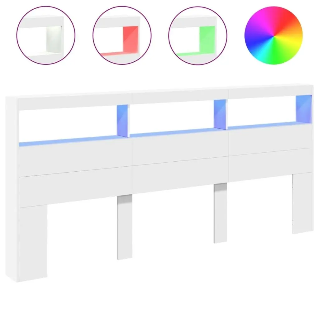 Headboard Cabinet with LED White 220x17x102 cm 839224