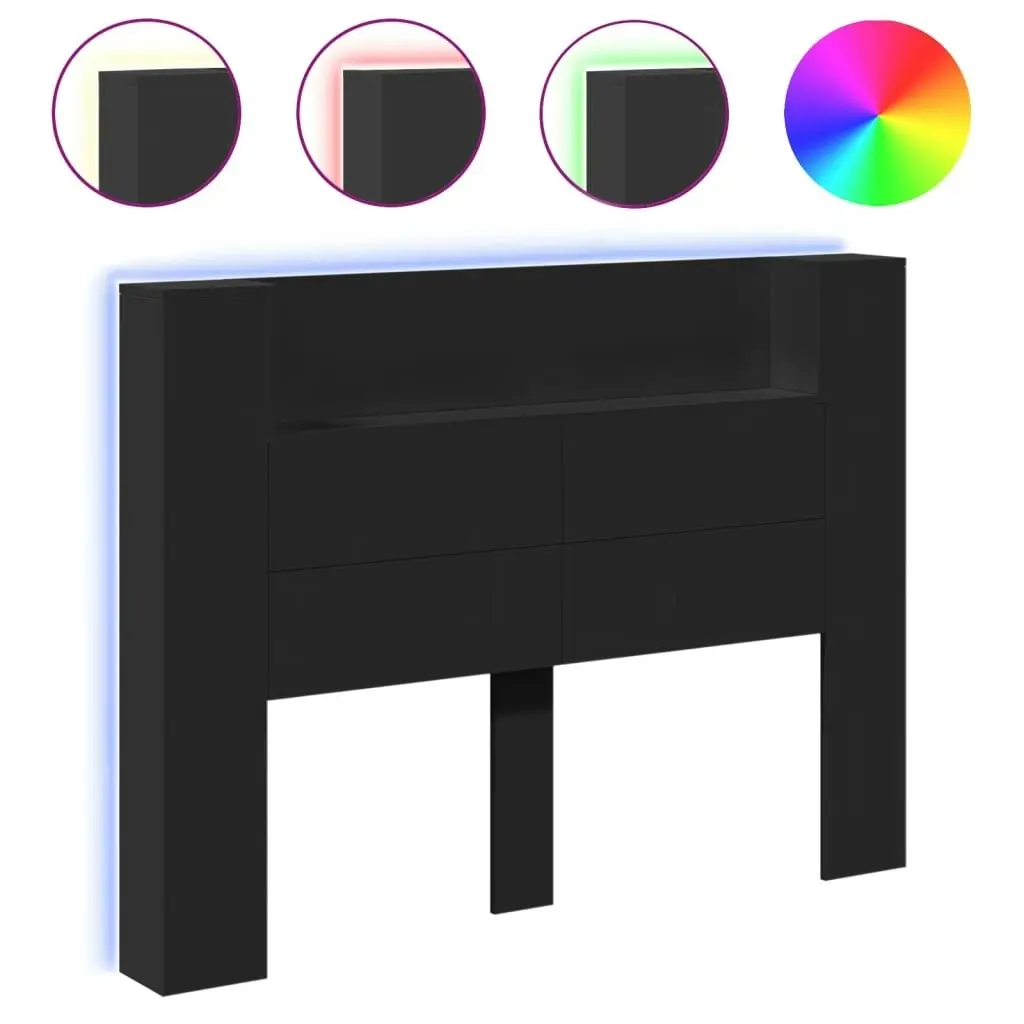 Headboard Cabinet with LED Black 140x16.5x103.5 cm 839246