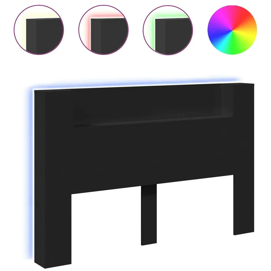 Headboard Cabinet with LED Black 160x16.5x103.5 cm 839253