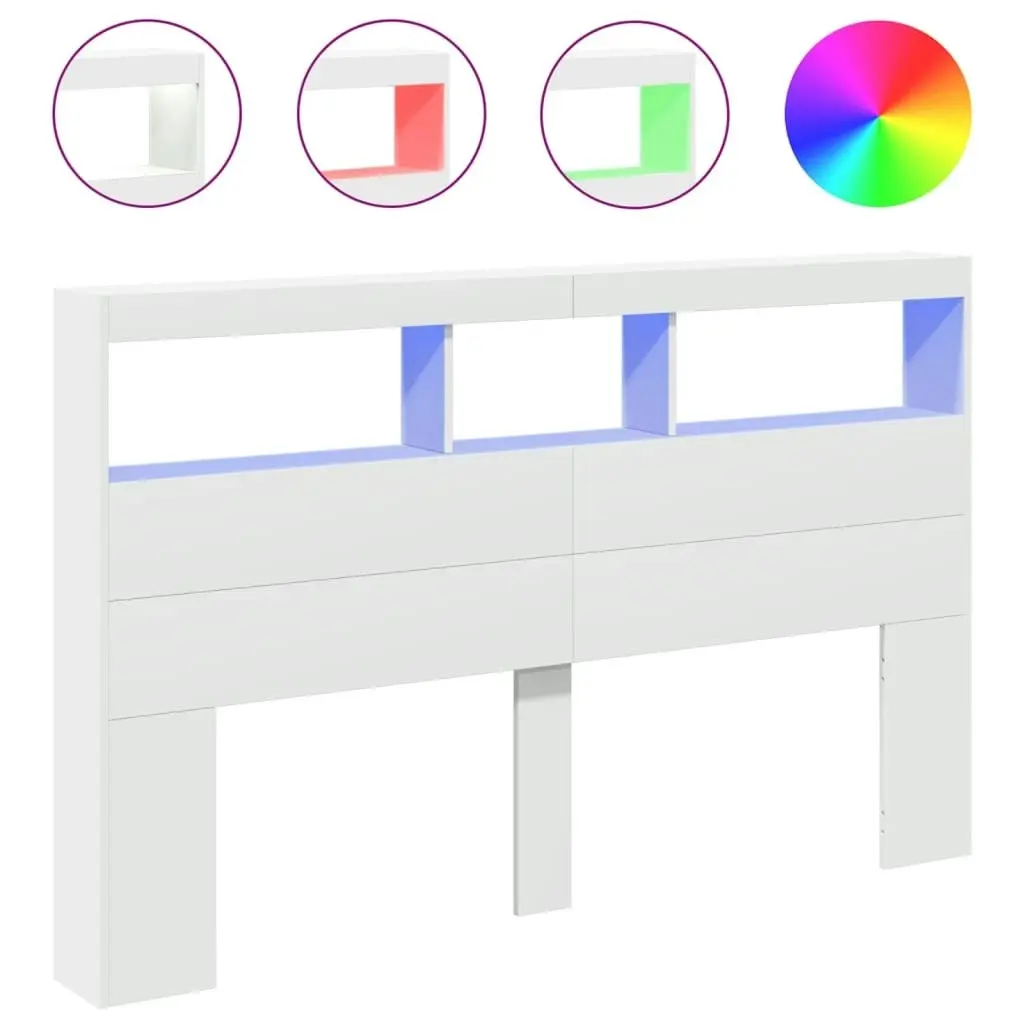 Headboard Cabinet with LED White 160x17x102 cm 839203