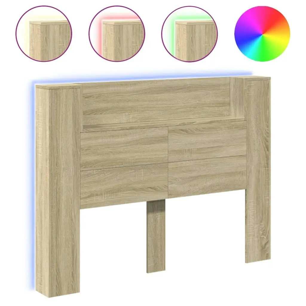 Headboard Cabinet with LED Sonoma Oak 140x16.5x103.5 cm 839247