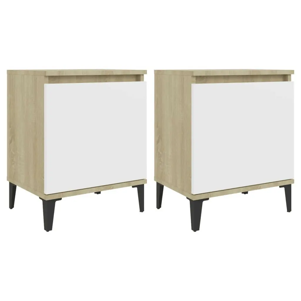 Bed Cabinet Metal Legs Sonoma Oak and White 805844