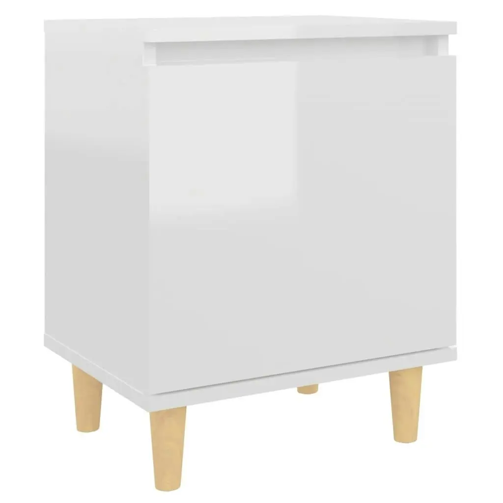 Bed Cabinet  with Solid Wood Legs High Gloss White 40x30x50cm 805827