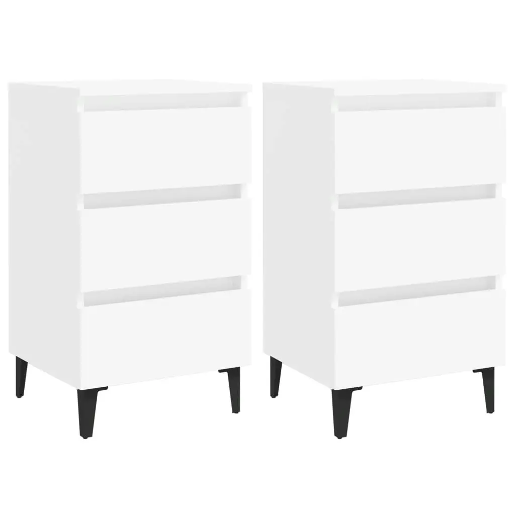 Bed Cabinet with Metal Legs 2 pcs White 40x35x69 cm 805906