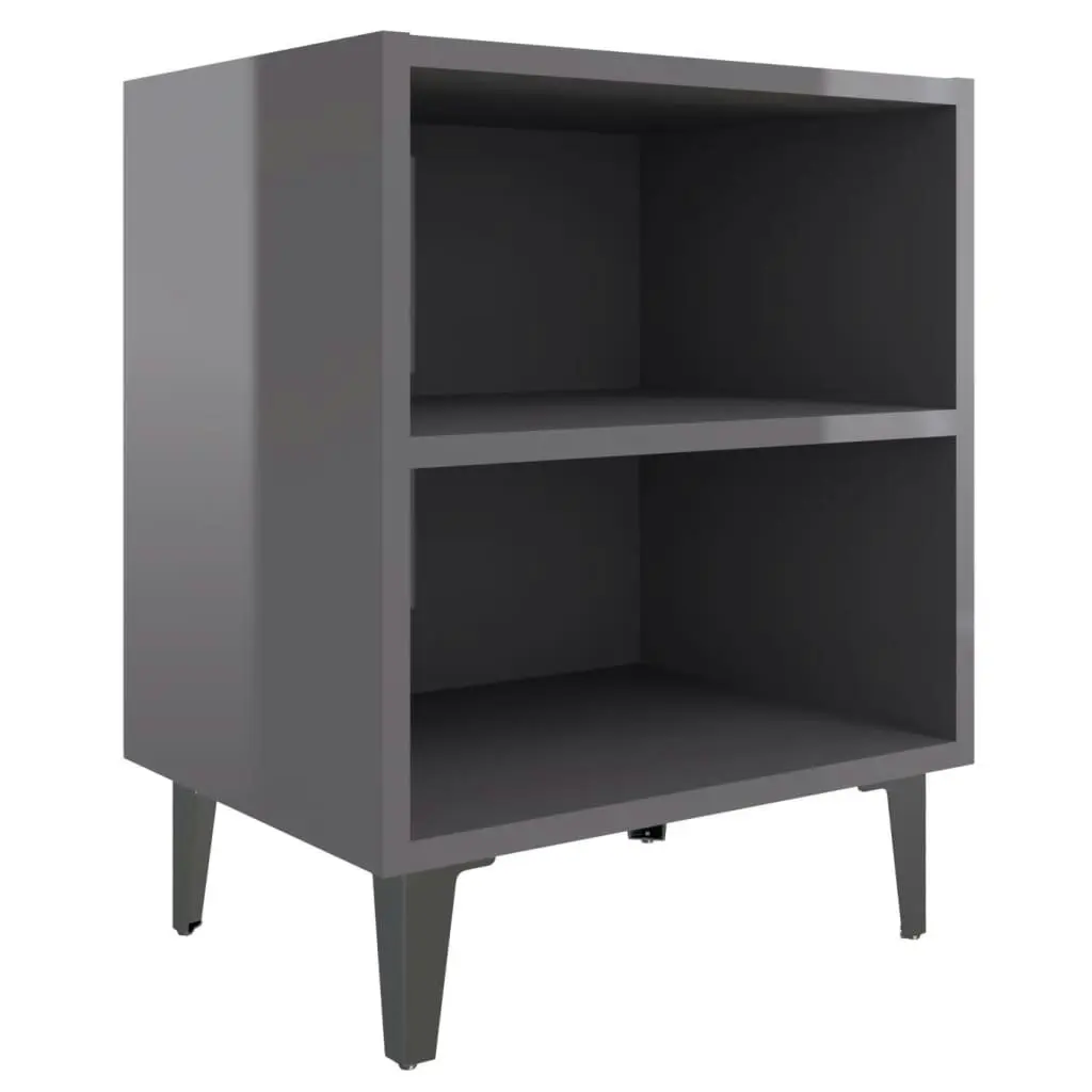 Bed Cabinet with Metal Legs High Gloss Grey 40x30x50 cm 805813