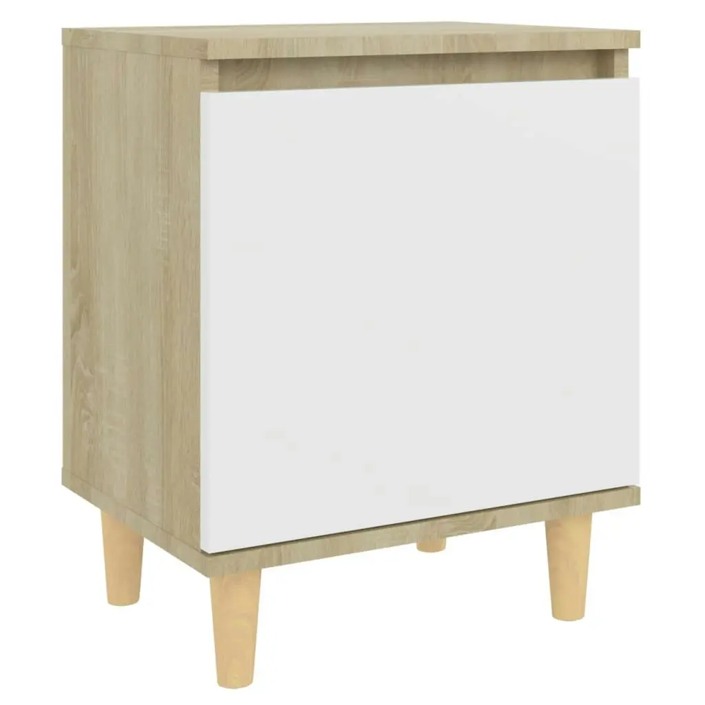 Bed Cabinet with Solid Wood Legs Sonoma Oak & White 40x30x50cm 805825