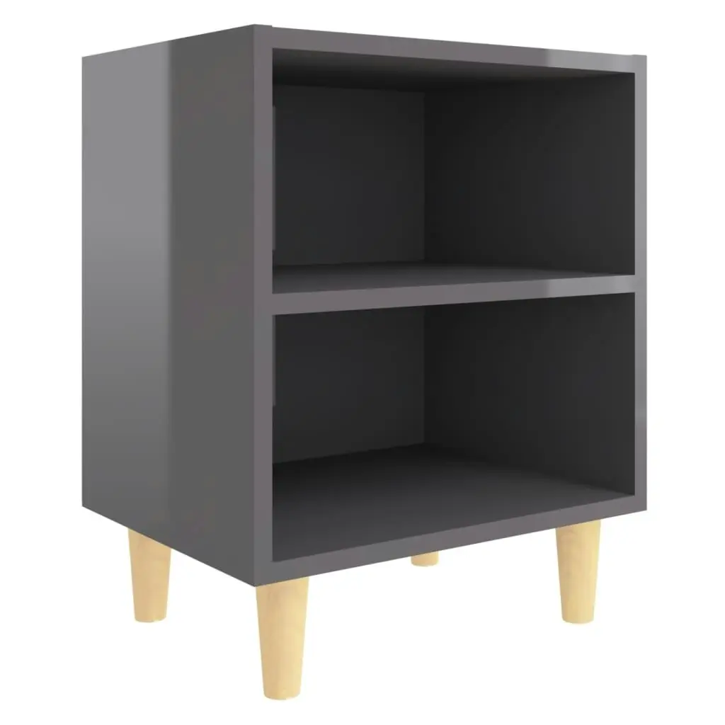 Bed Cabinet with Solid Wood Legs High Gloss Grey 40x30x50 cm 805795