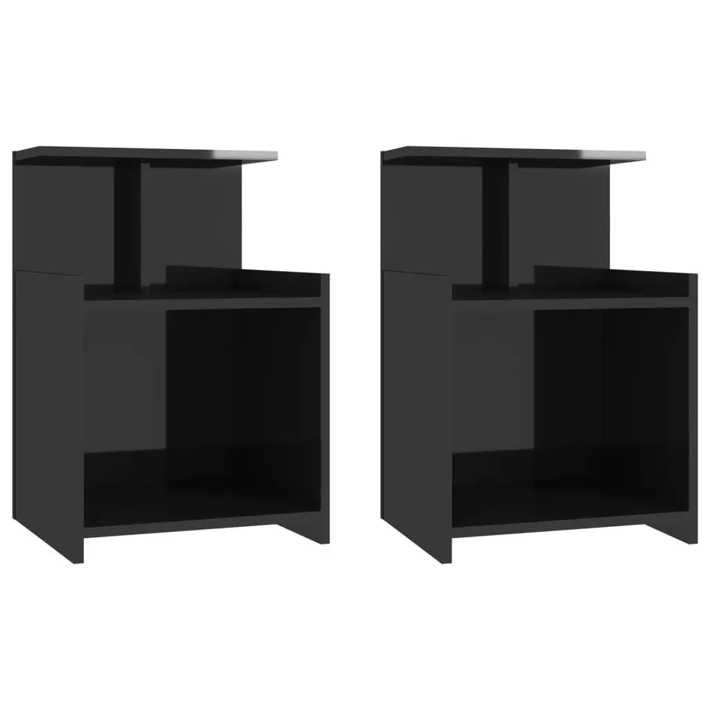 Bed Cabinets 2 pcs High Gloss Black 40x35x60 cm Engineered Wood 806190