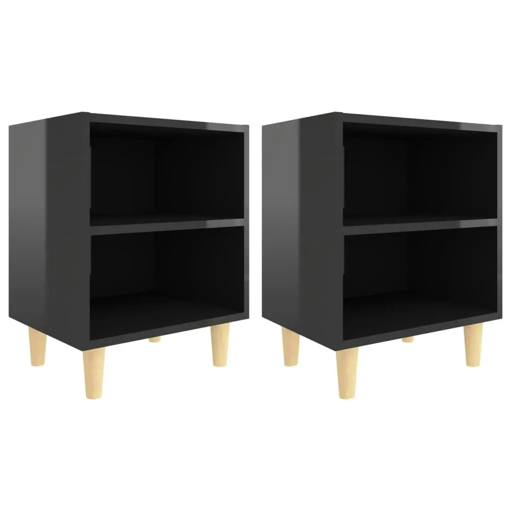 Bed Cabinets Solid Wood Legs 2 pcs High Gloss Black 40x30x50 cm 805794