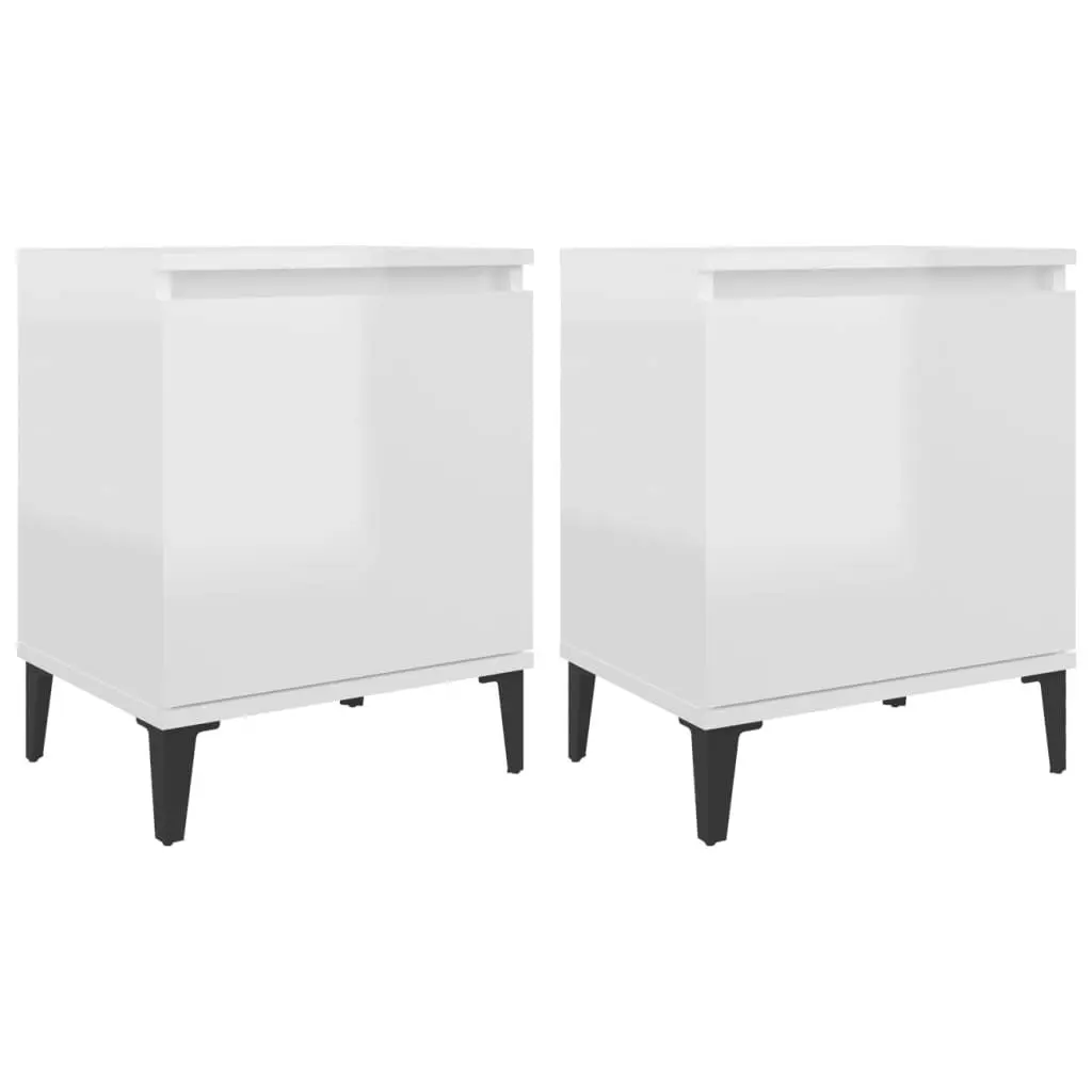 Bed Cabinet with Metal Legs High Gloss White 805846