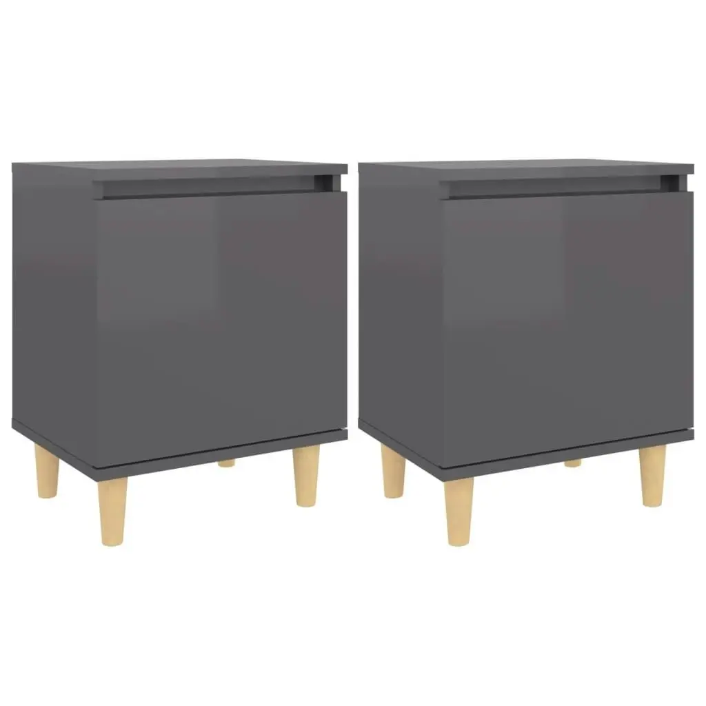 Bed Cabinets Solid Wood Legs 2 pcs High Gloss Grey 40x30x50 cm 805832