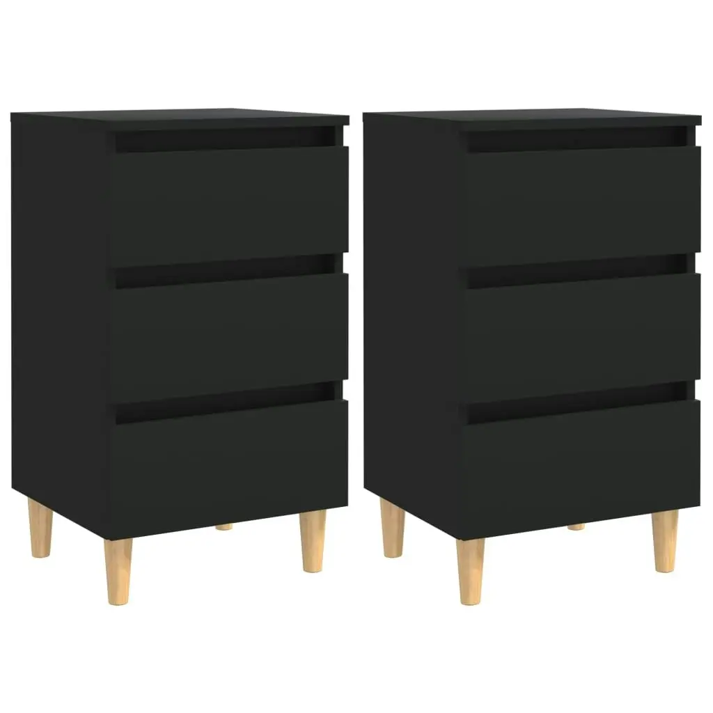 Bed Cabinets with Solid Wood Legs 2 pcs Black 40x35x69 cm 805890