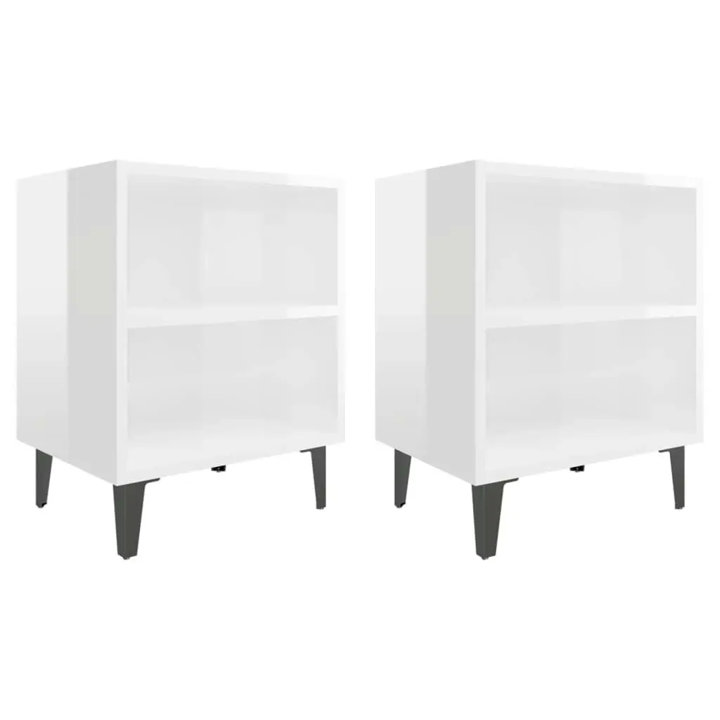 Bed Cabinets with Metal Legs 2 pcs High Gloss White 40x30x50 cm 805810