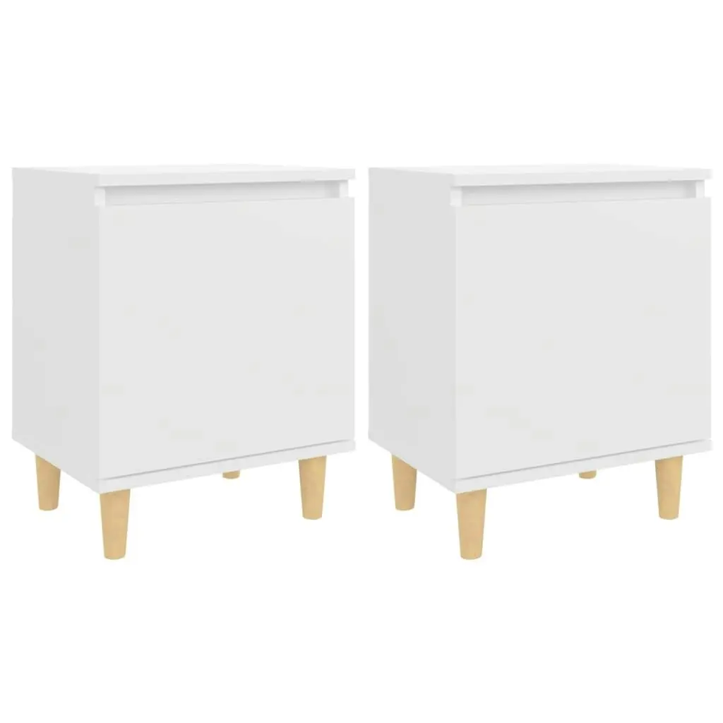 Bed Cabinets with Solid Wood Legs 2 pcs White 40x30x50 cm 805816