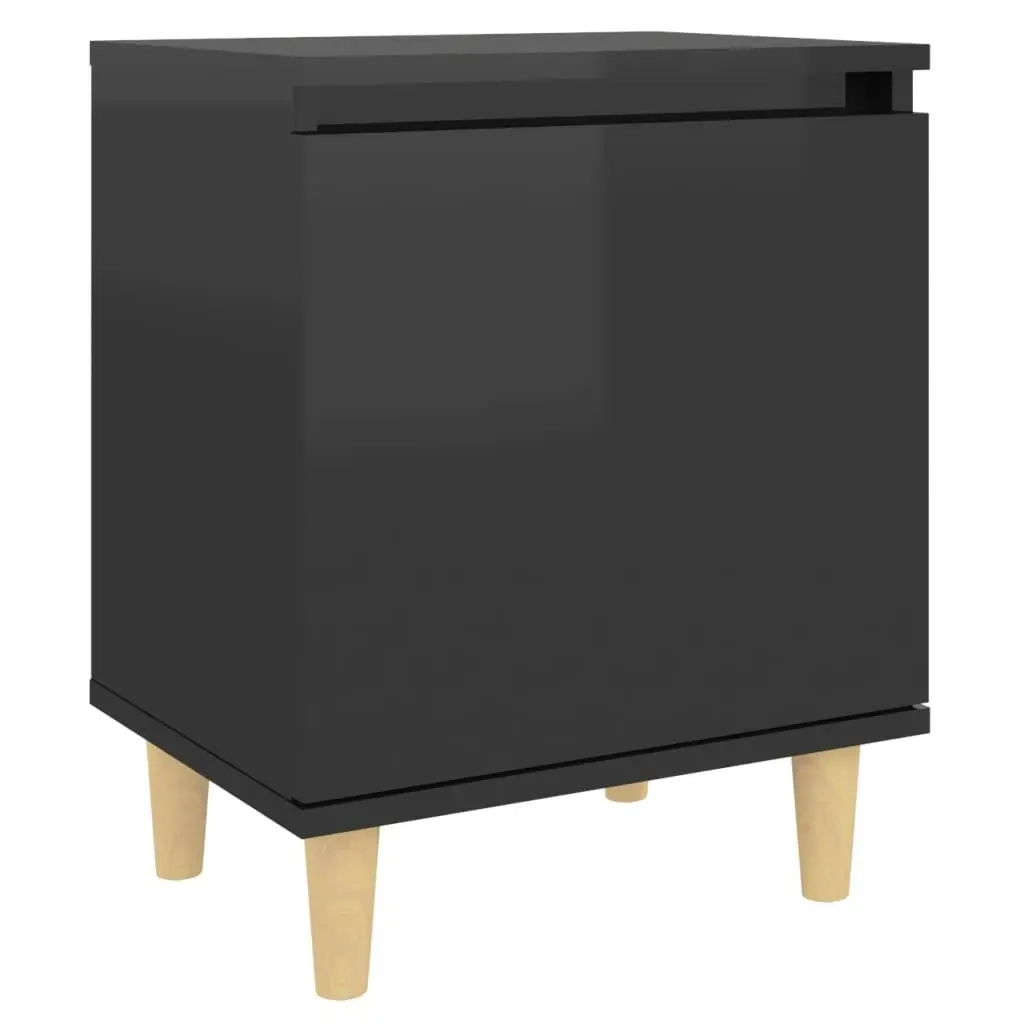 Bed Cabinet with Solid Wood Legs High Gloss Black 40x30x50cm 805829