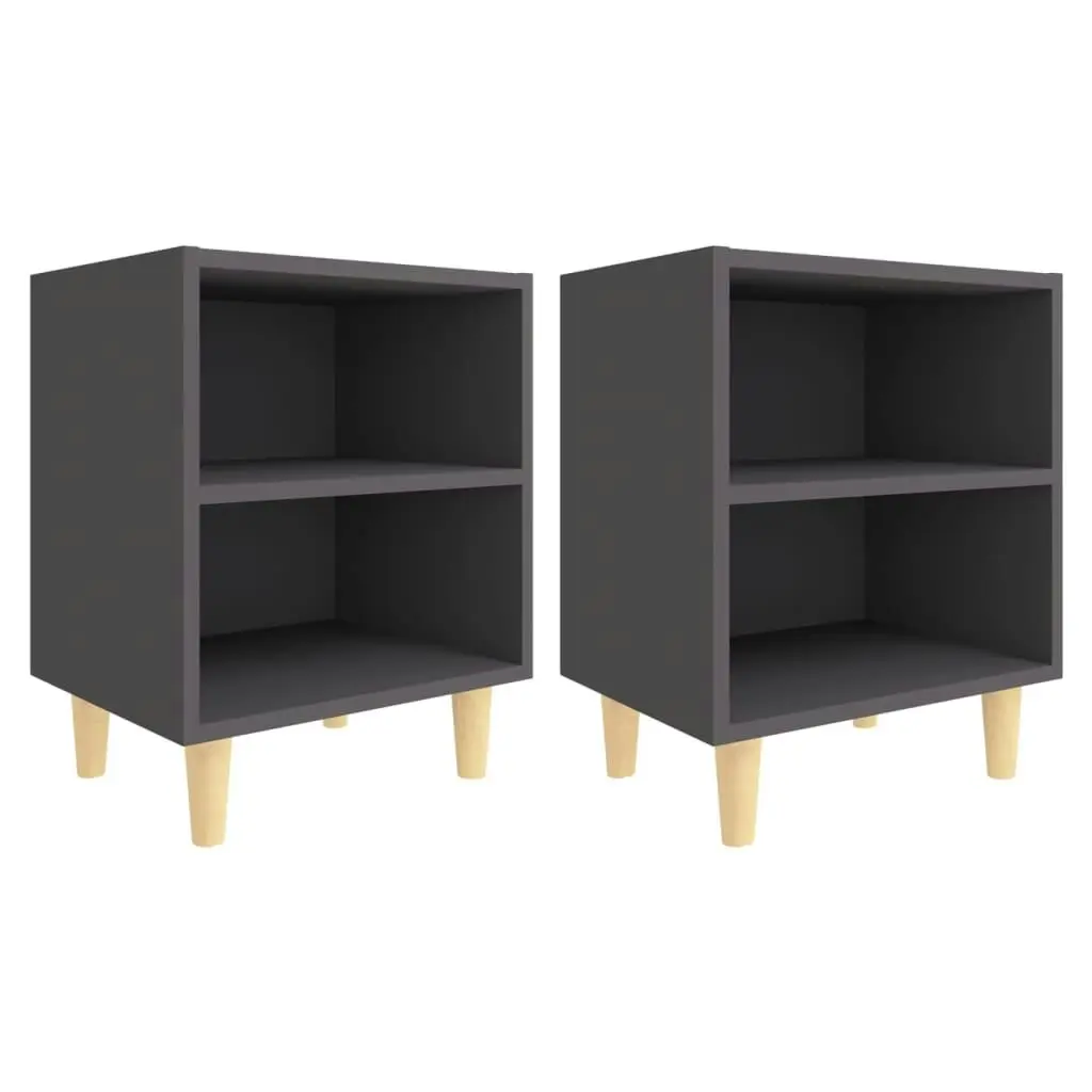 Bed Cabinets with Solid Wood Legs 2 pcs Grey 40x30x50 cm 805784