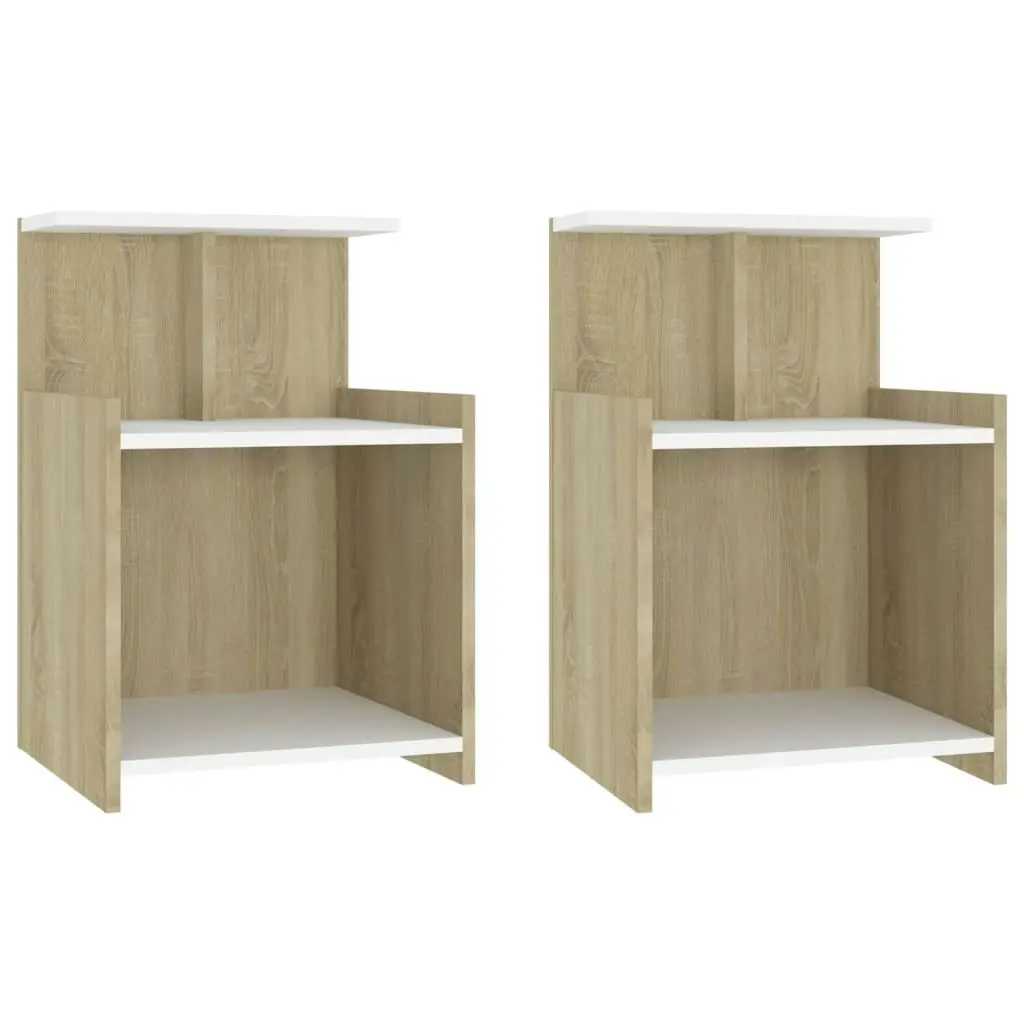 Bed Cabinets 2 pcs White and Sonoma Oak 40x35x60 cm Engineered Wood 806186