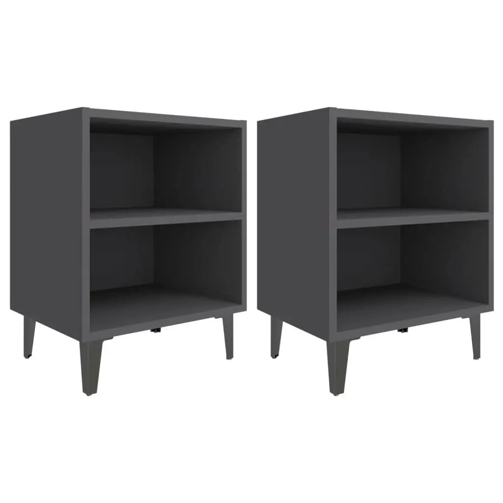 Bed Cabinets with Metal Legs 2 pcs Grey 40x30x50 cm 805802