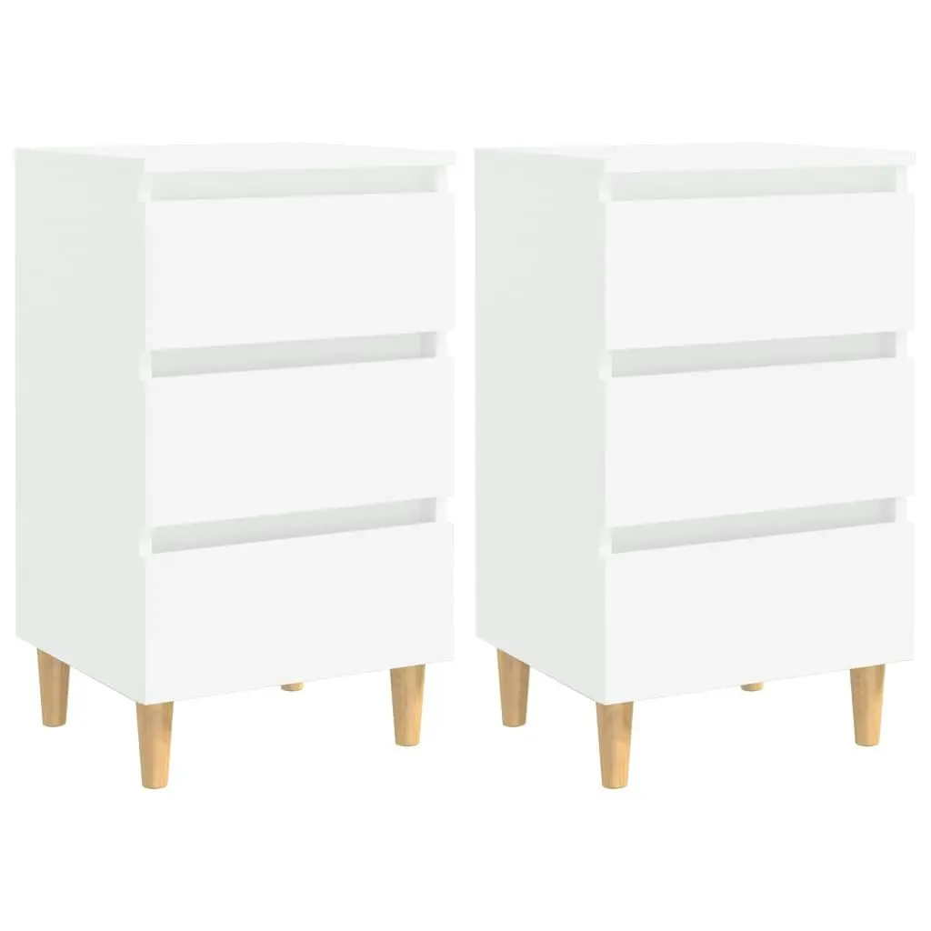 Bed Cabinets with Solid Wood Legs 2 pcs White 40x35x69 cm 805888